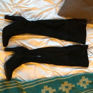 Over the knee black heeled booties NEVER WORN